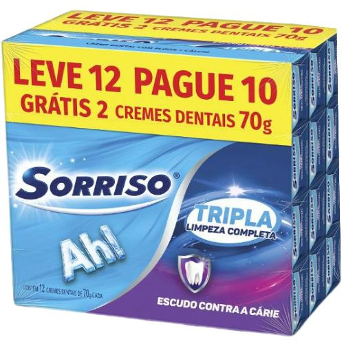 Creme dental sorriso tripla limpeza completa 12x70g leve 12 pague 10
